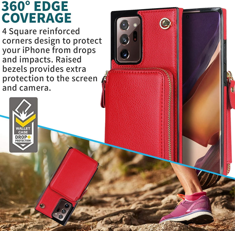 For Samsung Galaxy Note20 Ultra Cross-body Zipper Big Wallet Bag Square Phone Case