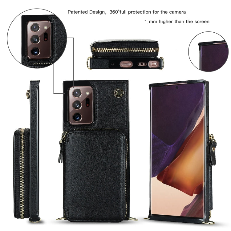 For Samsung Galaxy Note20 Ultra Cross-body Zipper Big Wallet Bag Square Phone Case