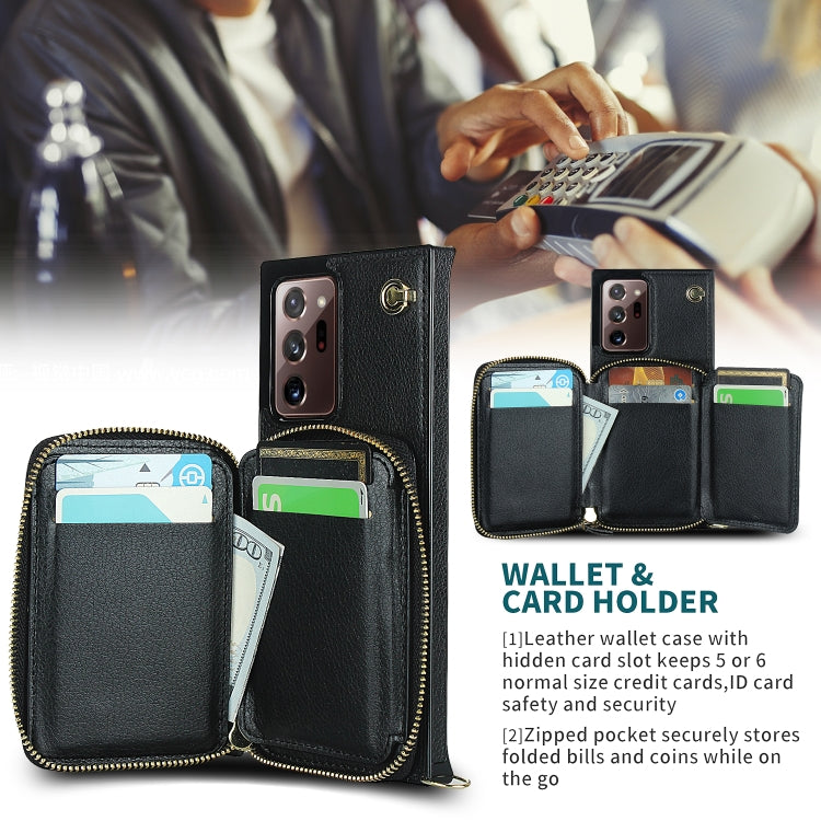 For Samsung Galaxy Note20 Ultra Cross-body Zipper Big Wallet Bag Square Phone Case