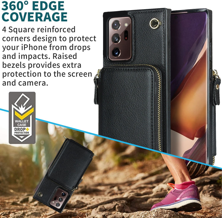 For Samsung Galaxy Note20 Ultra Cross-body Zipper Big Wallet Bag Square Phone Case