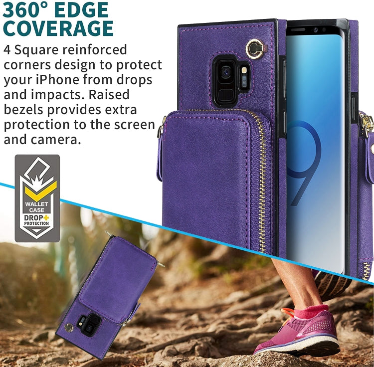 For Samsung Galaxy S9 Cross-body Zipper Big Wallet Bag Square Phone Case