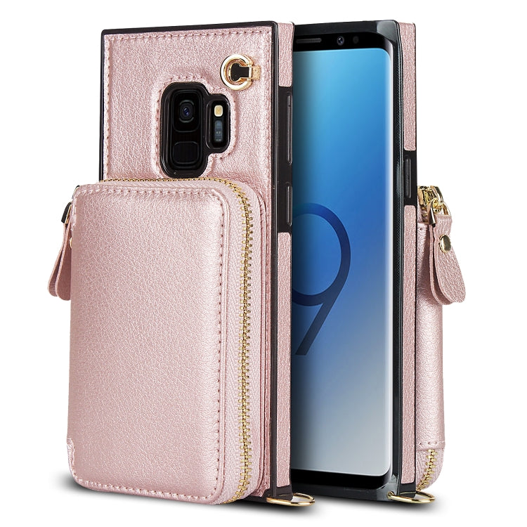 For Samsung Galaxy S9 Cross-body Zipper Big Wallet Bag Square Phone Case