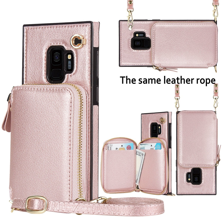 For Samsung Galaxy S9 Cross-body Zipper Big Wallet Bag Square Phone Case