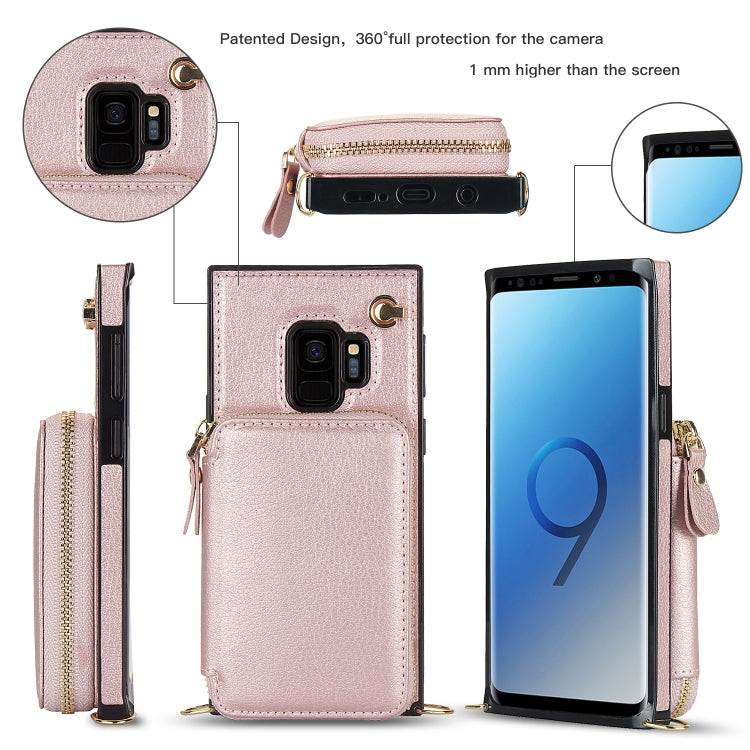 For Samsung Galaxy S9 Cross-body Zipper Big Wallet Bag Square Phone Case