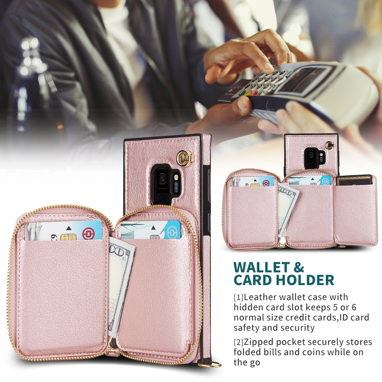For Samsung Galaxy S9 Cross-body Zipper Big Wallet Bag Square Phone Case