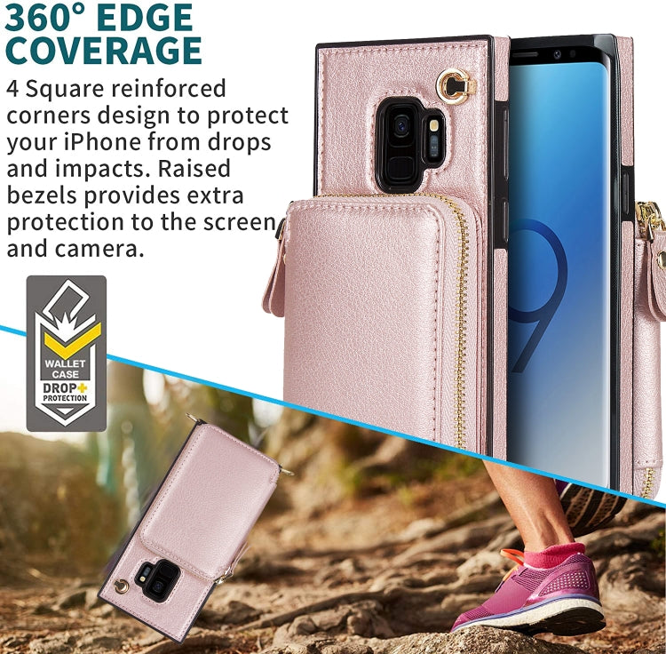 For Samsung Galaxy S9 Cross-body Zipper Big Wallet Bag Square Phone Case