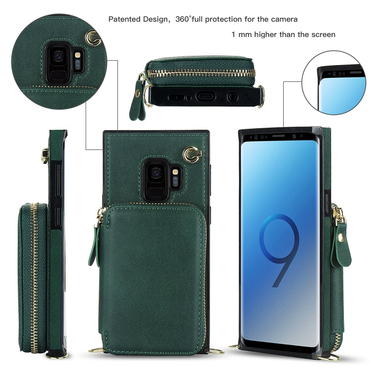 For Samsung Galaxy S9 Cross-body Zipper Big Wallet Bag Square Phone Case