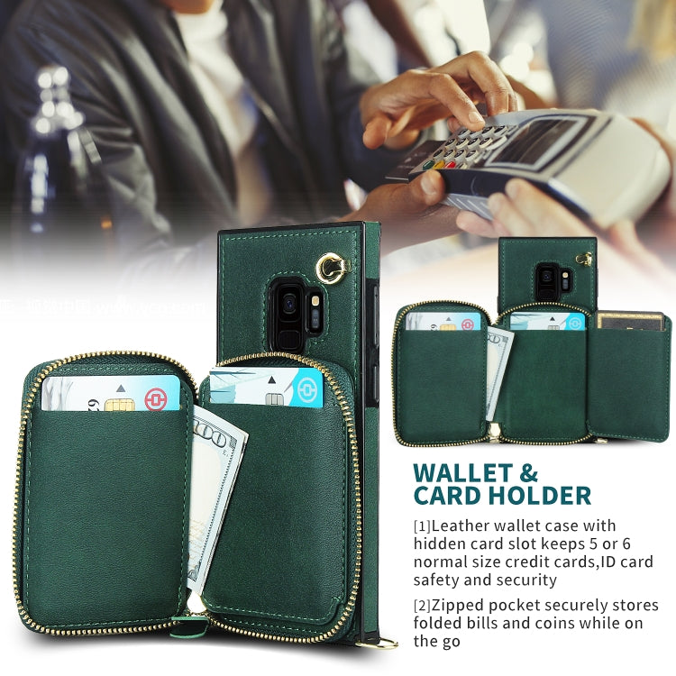 For Samsung Galaxy S9 Cross-body Zipper Big Wallet Bag Square Phone Case