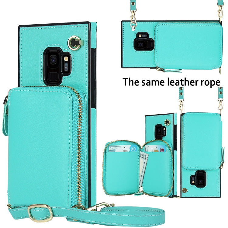For Samsung Galaxy S9 Cross-body Zipper Big Wallet Bag Square Phone Case