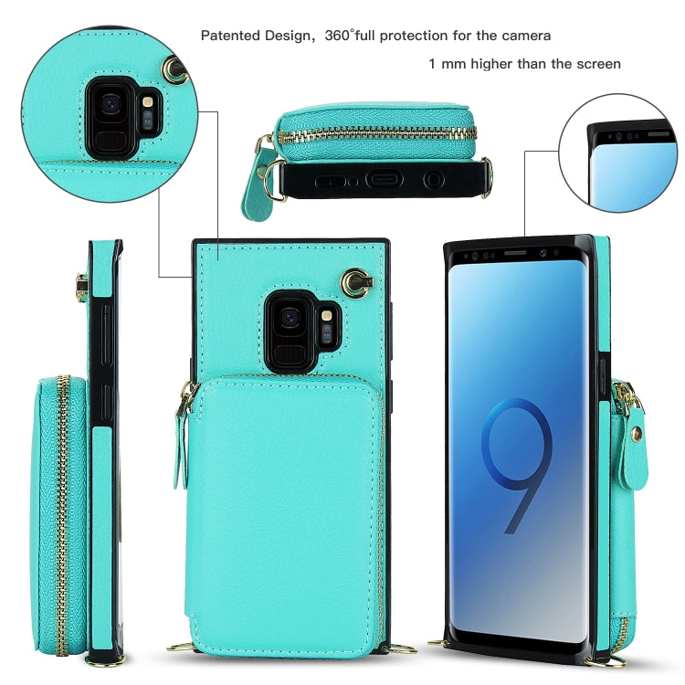 For Samsung Galaxy S9 Cross-body Zipper Big Wallet Bag Square Phone Case