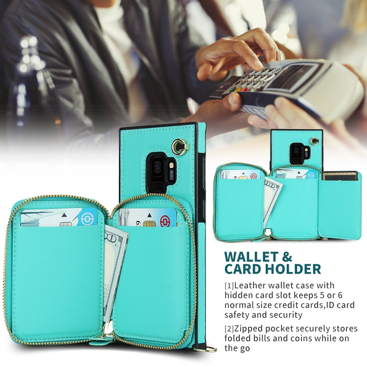 For Samsung Galaxy S9 Cross-body Zipper Big Wallet Bag Square Phone Case