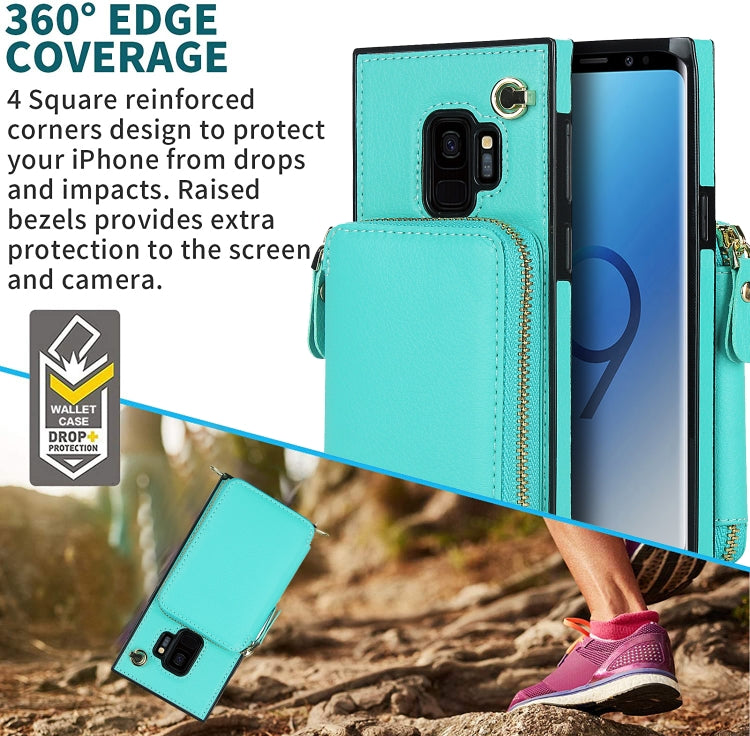 For Samsung Galaxy S9 Cross-body Zipper Big Wallet Bag Square Phone Case