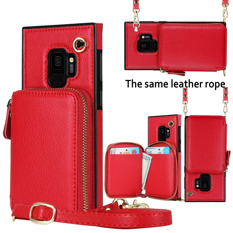 For Samsung Galaxy S9 Cross-body Zipper Big Wallet Bag Square Phone Case