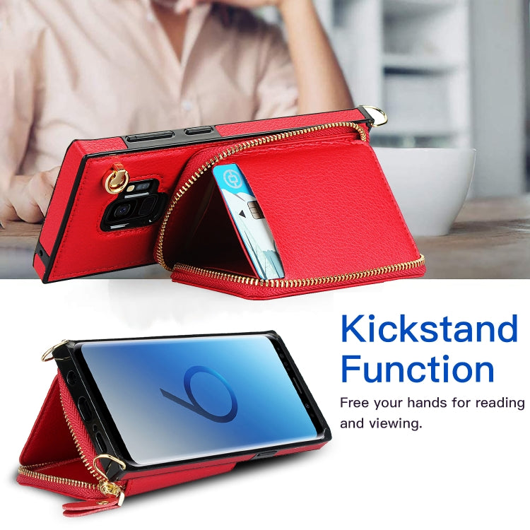 For Samsung Galaxy S9 Cross-body Zipper Big Wallet Bag Square Phone Case