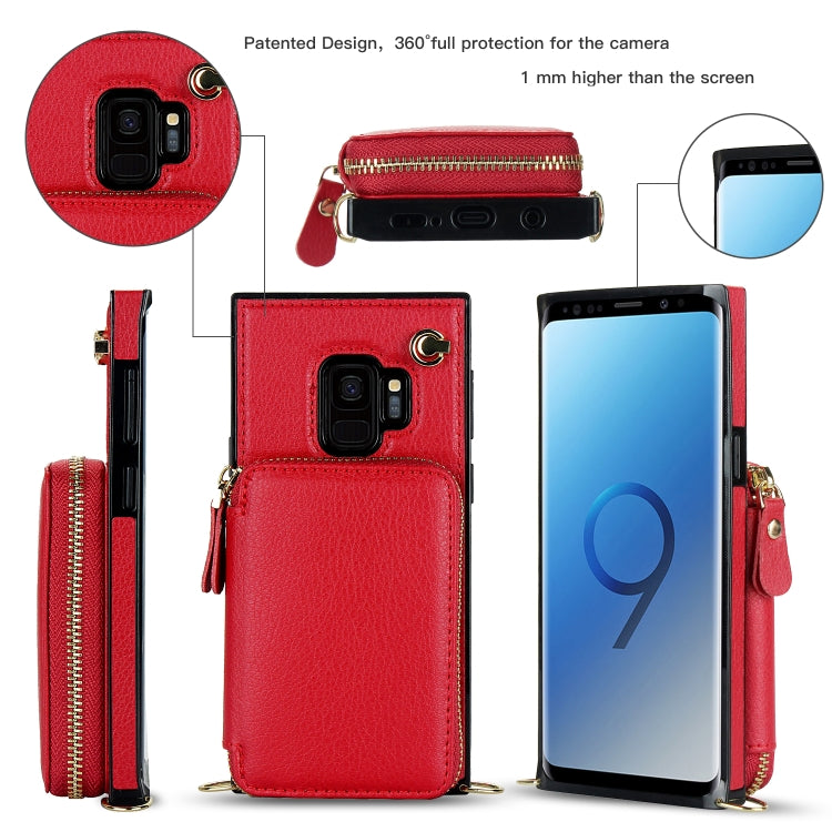 For Samsung Galaxy S9 Cross-body Zipper Big Wallet Bag Square Phone Case