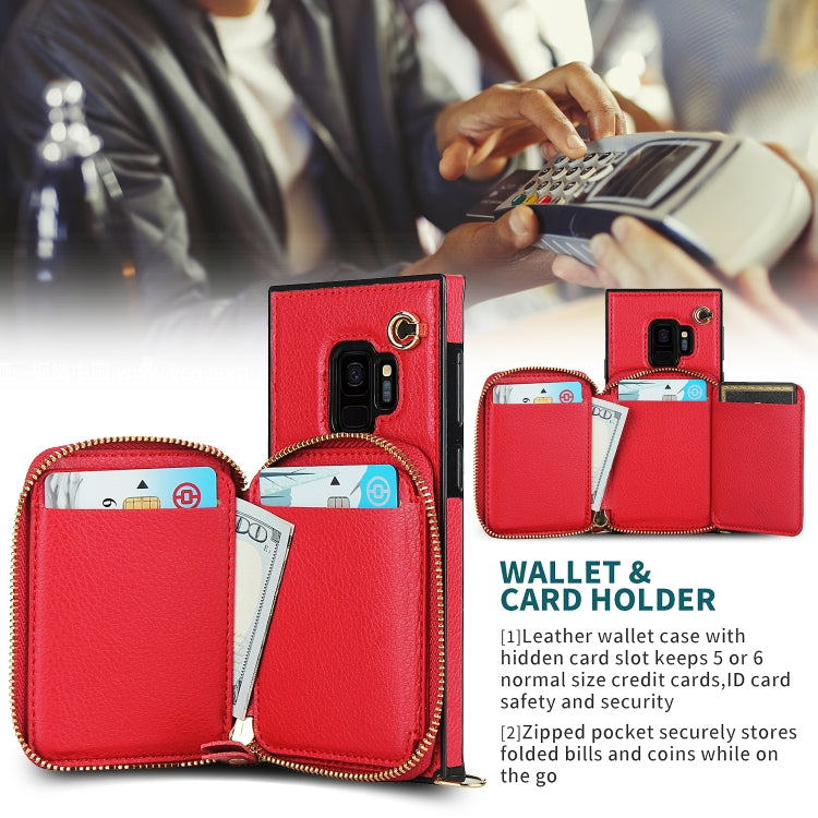 For Samsung Galaxy S9 Cross-body Zipper Big Wallet Bag Square Phone Case