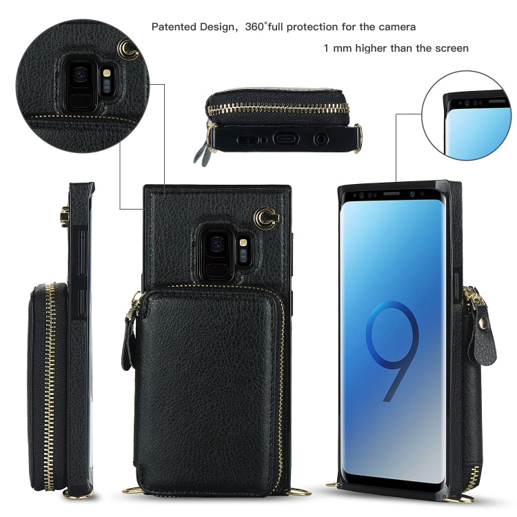 For Samsung Galaxy S9 Cross-body Zipper Big Wallet Bag Square Phone Case
