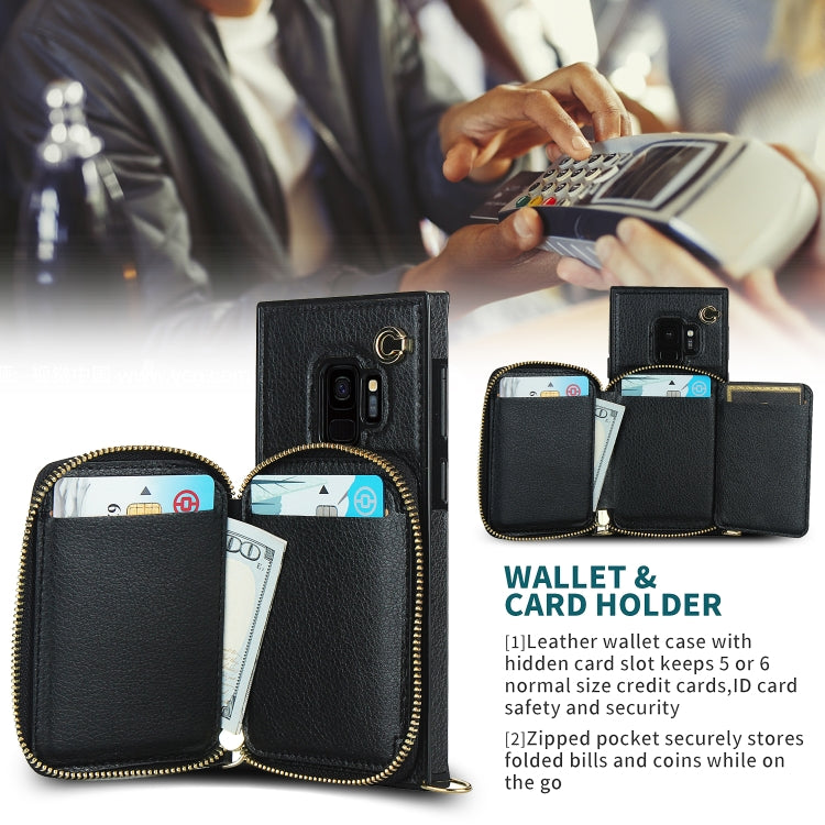 For Samsung Galaxy S9 Cross-body Zipper Big Wallet Bag Square Phone Case