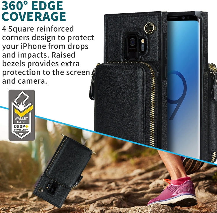 For Samsung Galaxy S9 Cross-body Zipper Big Wallet Bag Square Phone Case