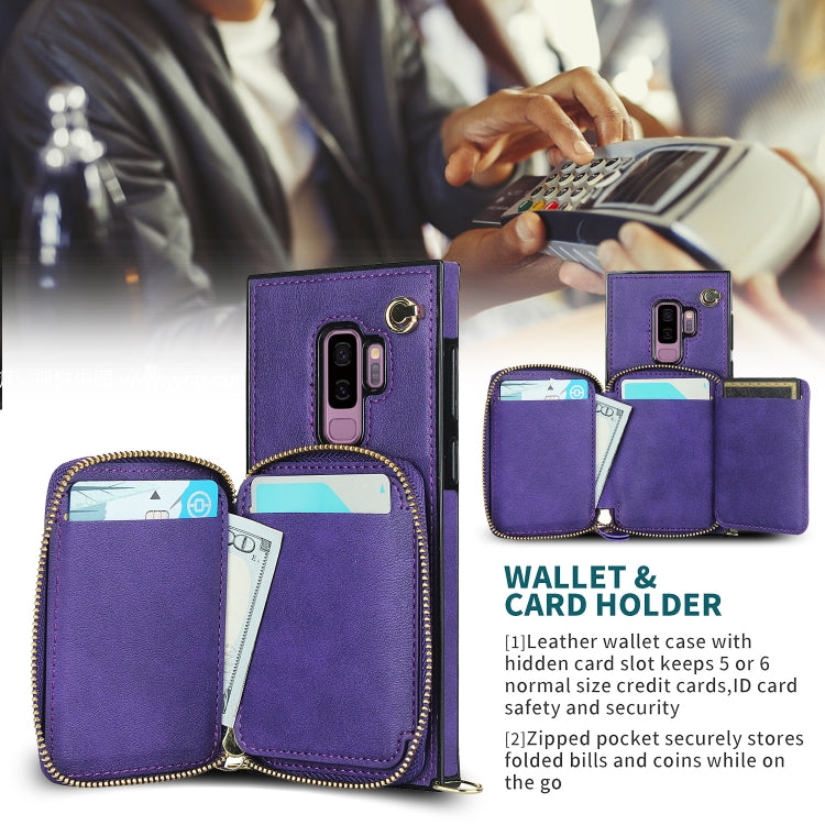 For Samsung Galaxy S9+ Cross-body Zipper Big Wallet Bag Square Phone Case