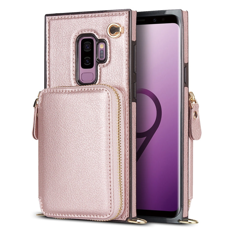 For Samsung Galaxy S9+ Cross-body Zipper Big Wallet Bag Square Phone Case