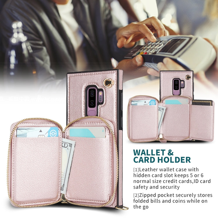 For Samsung Galaxy S9+ Cross-body Zipper Big Wallet Bag Square Phone Case