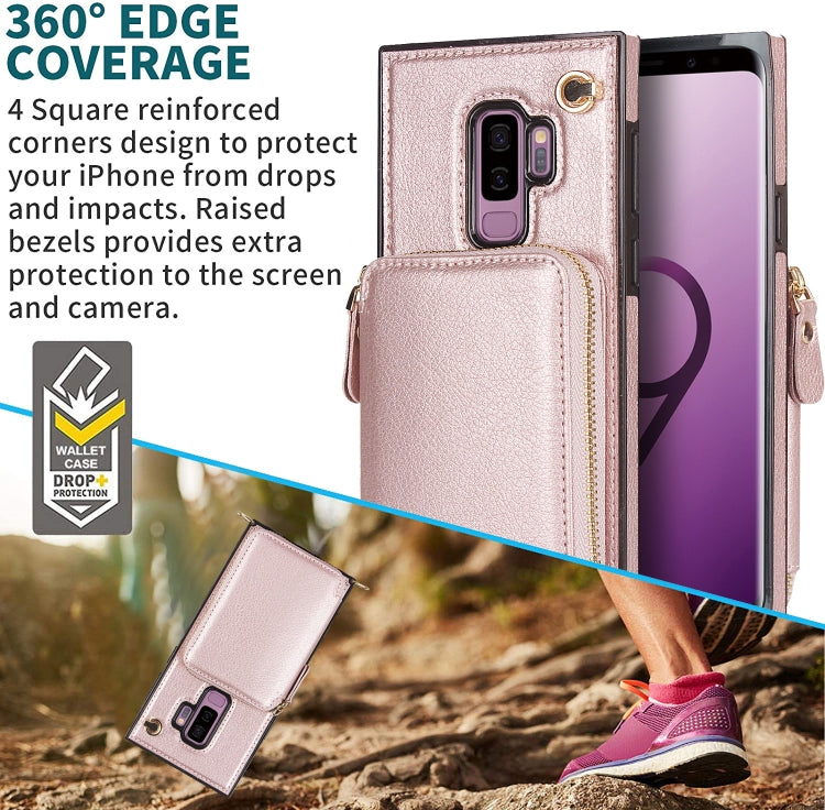For Samsung Galaxy S9+ Cross-body Zipper Big Wallet Bag Square Phone Case