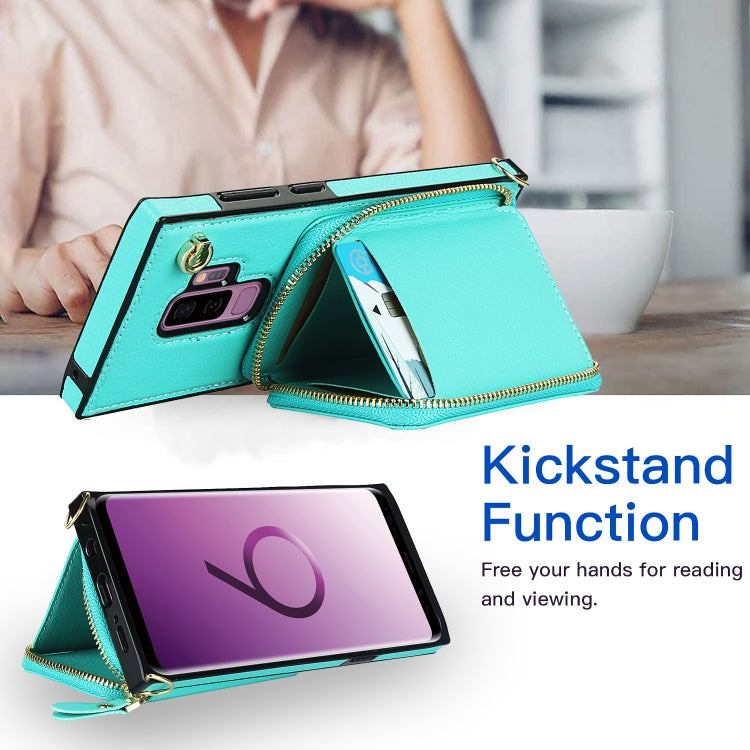 For Samsung Galaxy S9+ Cross-body Zipper Big Wallet Bag Square Phone Case