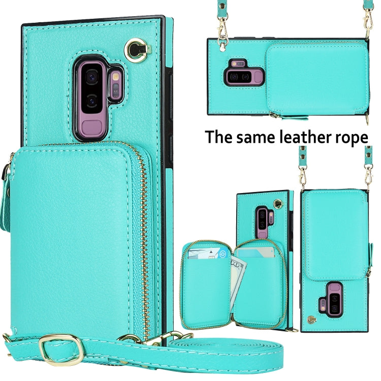 For Samsung Galaxy S9+ Cross-body Zipper Big Wallet Bag Square Phone Case
