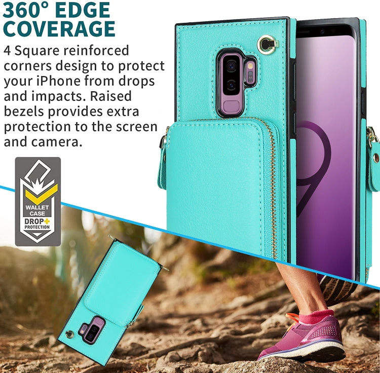 For Samsung Galaxy S9+ Cross-body Zipper Big Wallet Bag Square Phone Case