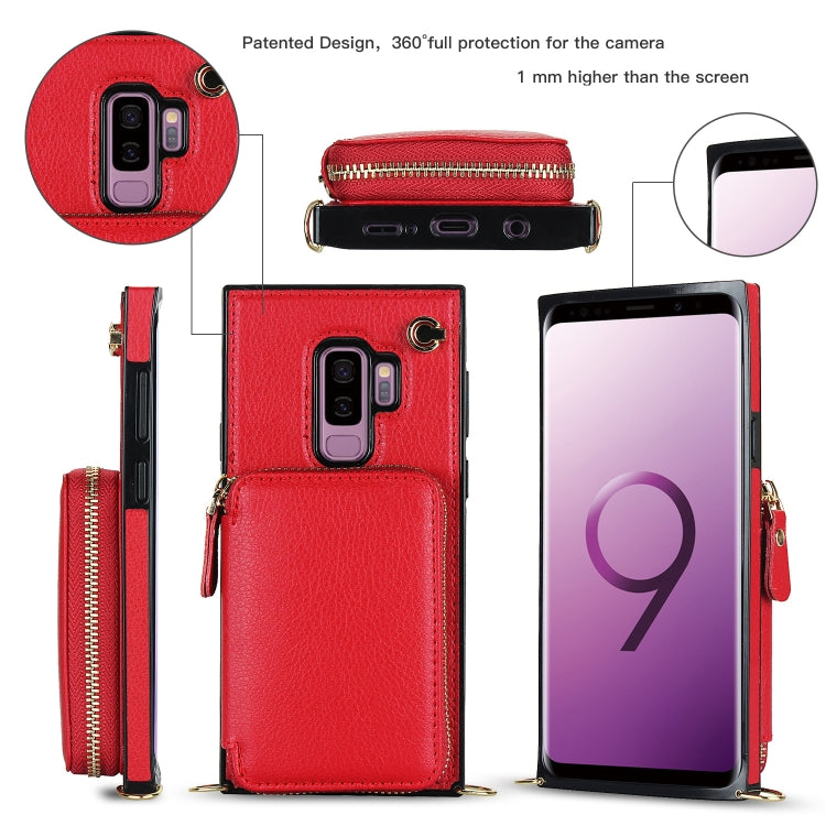 For Samsung Galaxy S9+ Cross-body Zipper Big Wallet Bag Square Phone Case