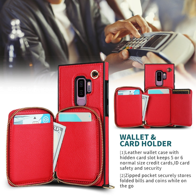 For Samsung Galaxy S9+ Cross-body Zipper Big Wallet Bag Square Phone Case