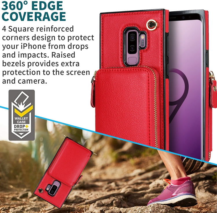 For Samsung Galaxy S9+ Cross-body Zipper Big Wallet Bag Square Phone Case