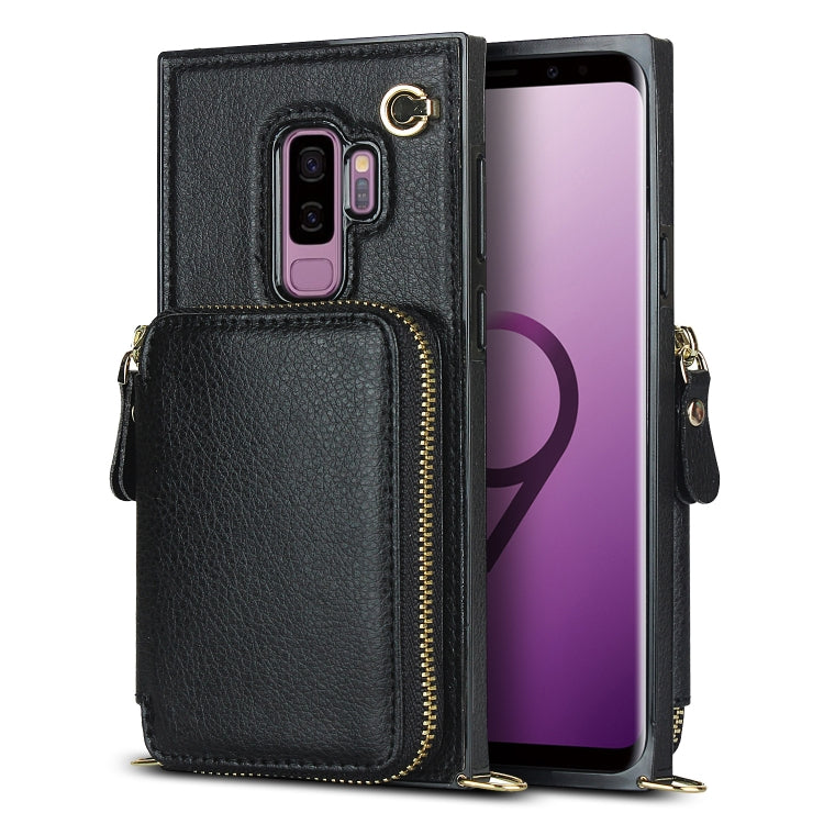 For Samsung Galaxy S9+ Cross-body Zipper Big Wallet Bag Square Phone Case