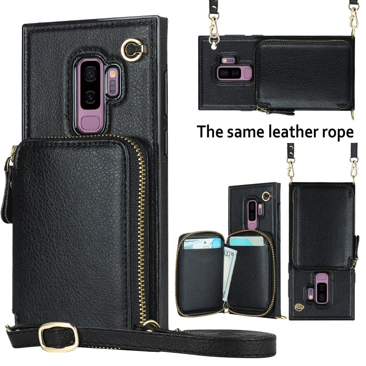 For Samsung Galaxy S9+ Cross-body Zipper Big Wallet Bag Square Phone Case