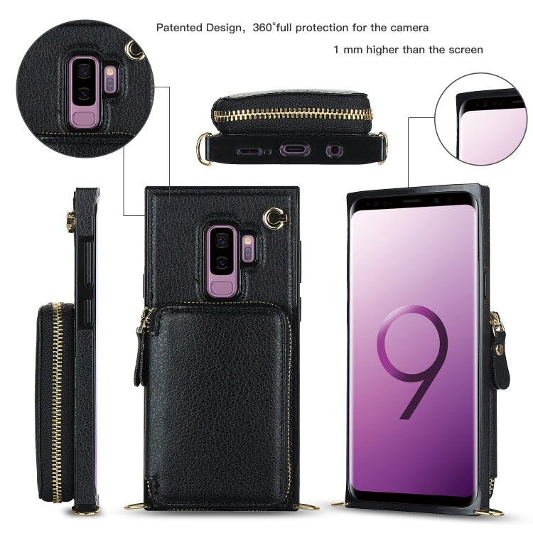 For Samsung Galaxy S9+ Cross-body Zipper Big Wallet Bag Square Phone Case