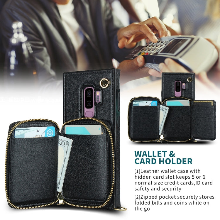 For Samsung Galaxy S9+ Cross-body Zipper Big Wallet Bag Square Phone Case