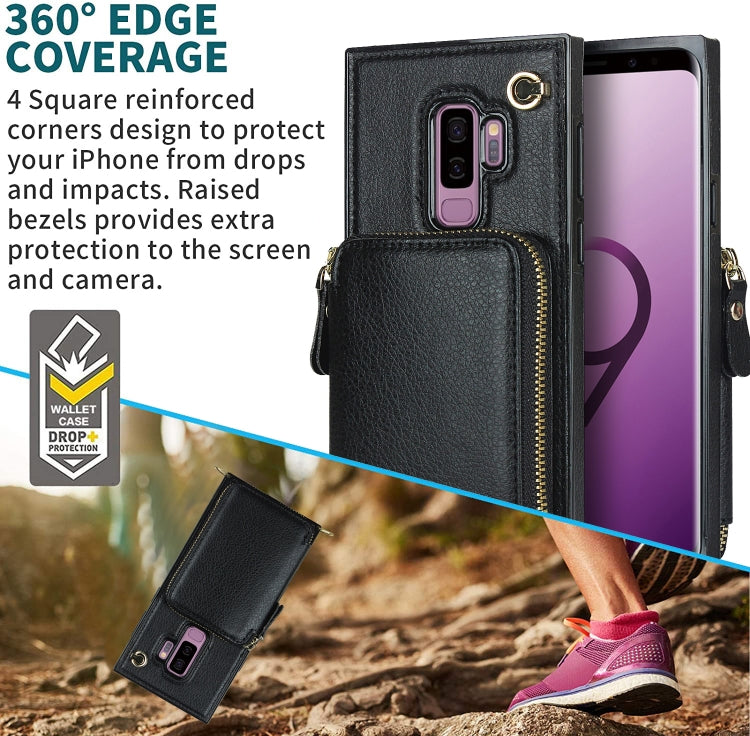 For Samsung Galaxy S9+ Cross-body Zipper Big Wallet Bag Square Phone Case