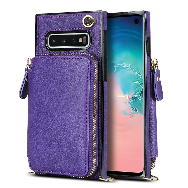 For Samsung Galaxy S10 Cross-body Zipper Big Wallet Bag Square Phone Case