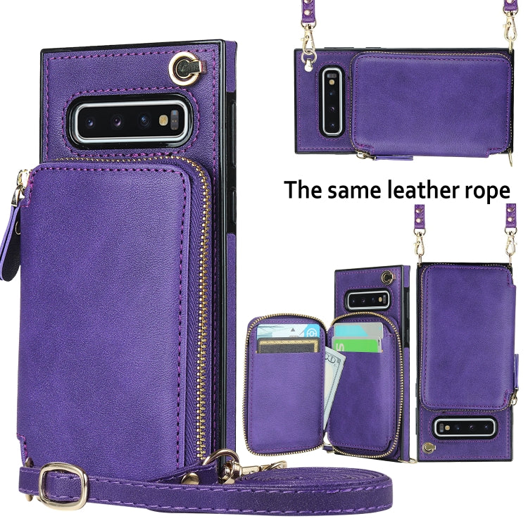 For Samsung Galaxy S10 Cross-body Zipper Big Wallet Bag Square Phone Case