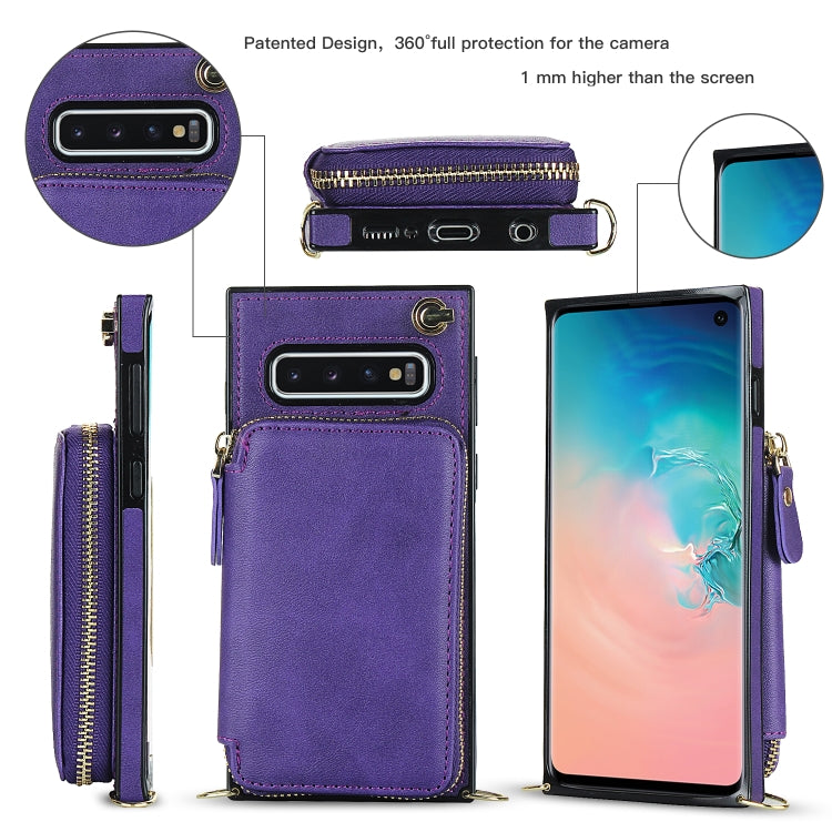 For Samsung Galaxy S10 Cross-body Zipper Big Wallet Bag Square Phone Case