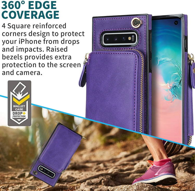For Samsung Galaxy S10 Cross-body Zipper Big Wallet Bag Square Phone Case
