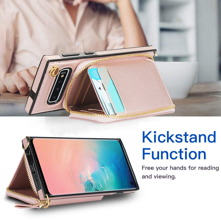 For Samsung Galaxy S10 Cross-body Zipper Big Wallet Bag Square Phone Case