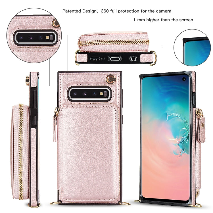 For Samsung Galaxy S10 Cross-body Zipper Big Wallet Bag Square Phone Case