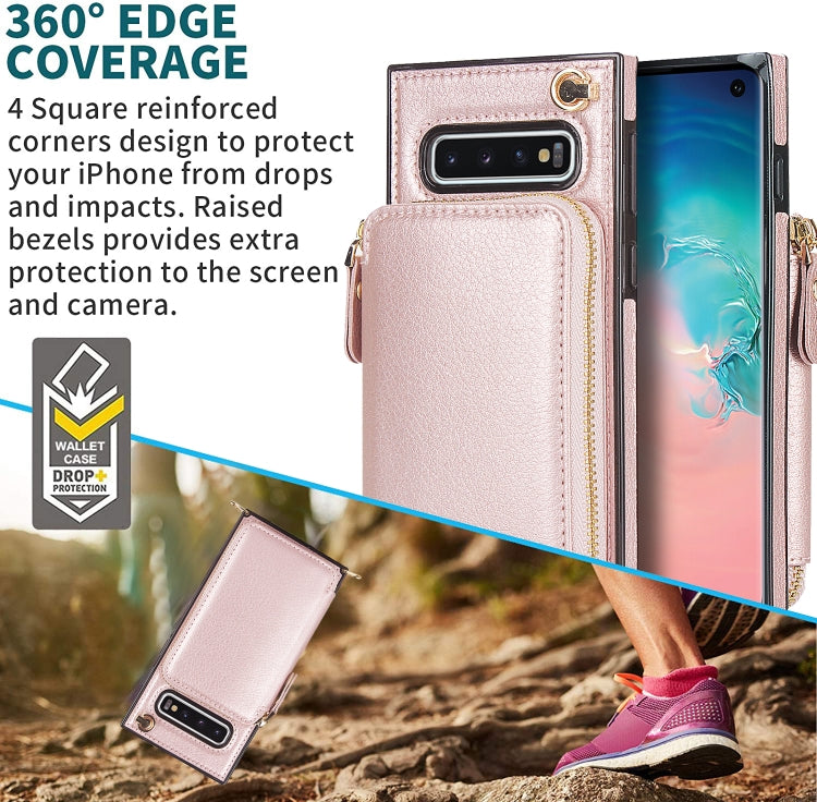 For Samsung Galaxy S10 Cross-body Zipper Big Wallet Bag Square Phone Case