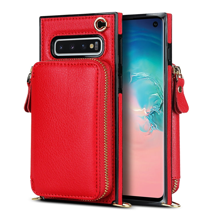 For Samsung Galaxy S10 Cross-body Zipper Big Wallet Bag Square Phone Case