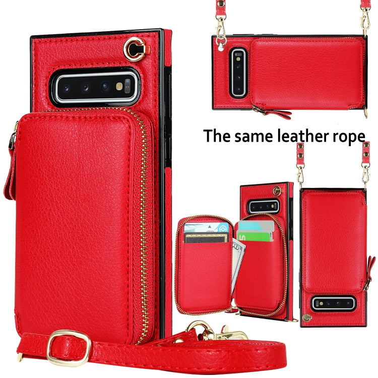 For Samsung Galaxy S10 Cross-body Zipper Big Wallet Bag Square Phone Case