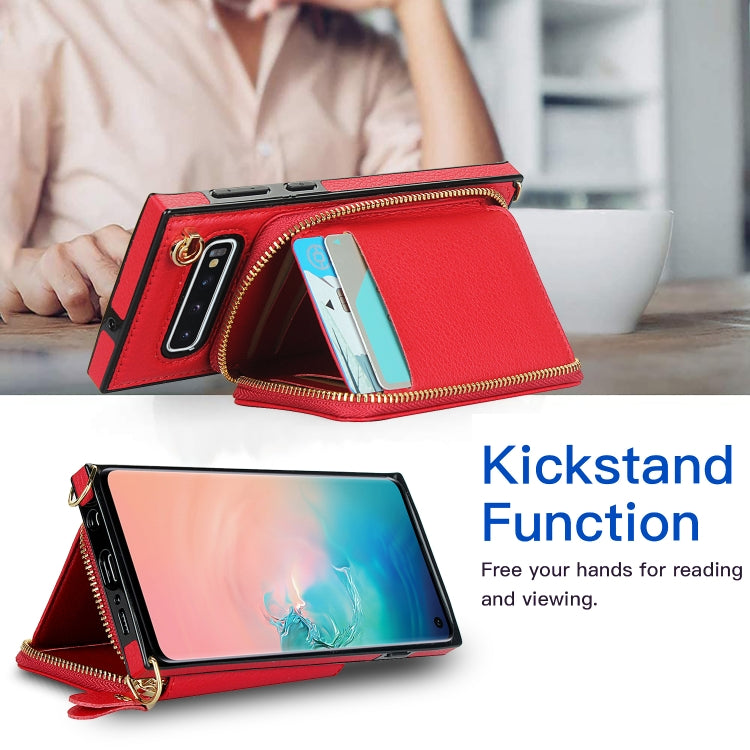 For Samsung Galaxy S10 Cross-body Zipper Big Wallet Bag Square Phone Case