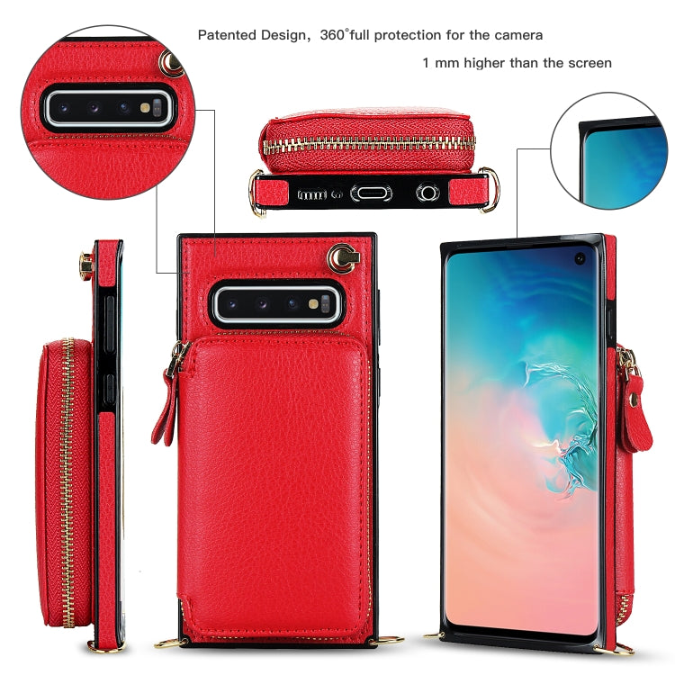 For Samsung Galaxy S10 Cross-body Zipper Big Wallet Bag Square Phone Case