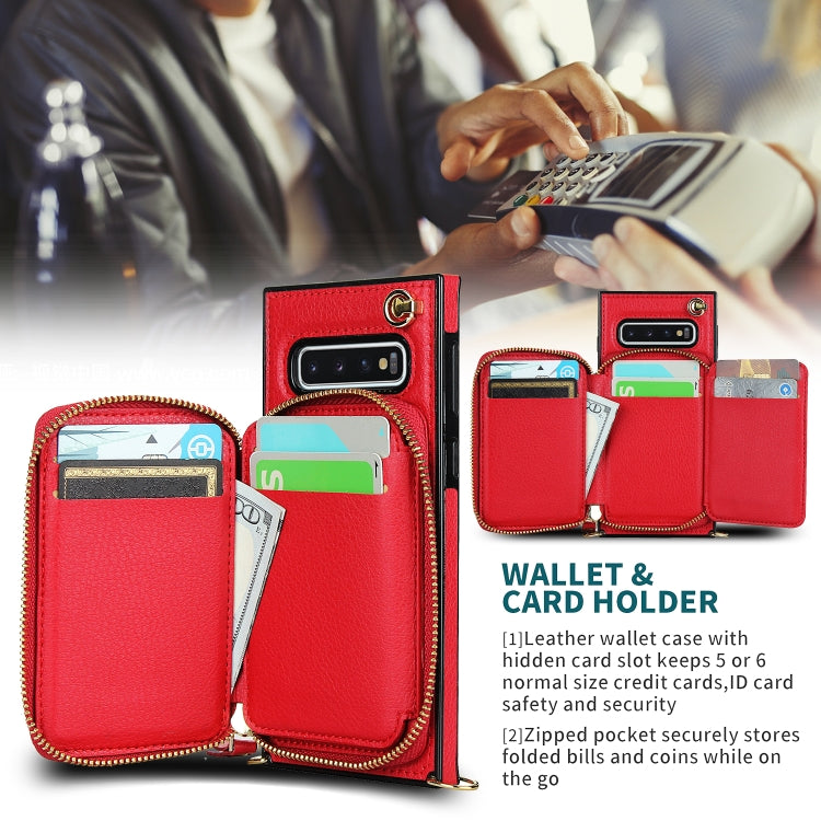 For Samsung Galaxy S10 Cross-body Zipper Big Wallet Bag Square Phone Case